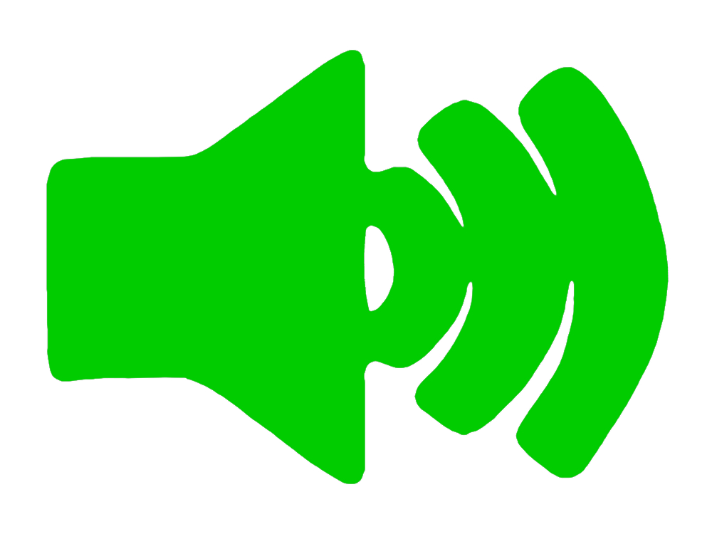 A green volume icon, a speaker blasting music