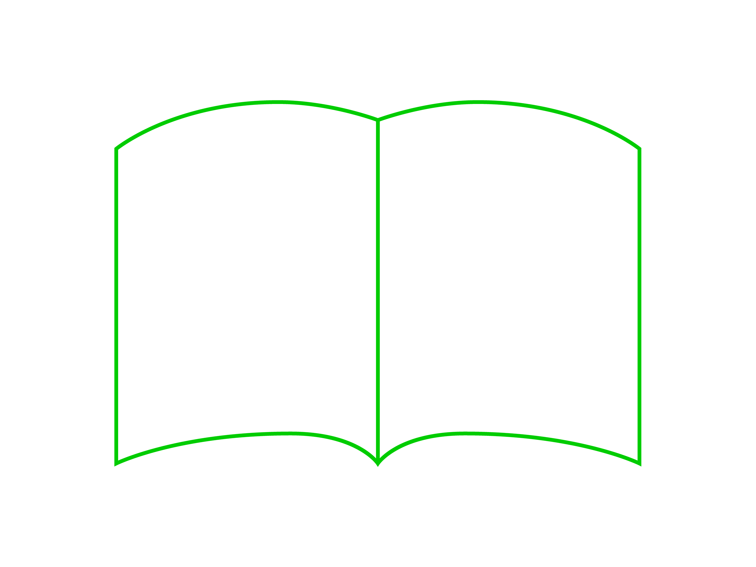 An open book drawn in a green outline