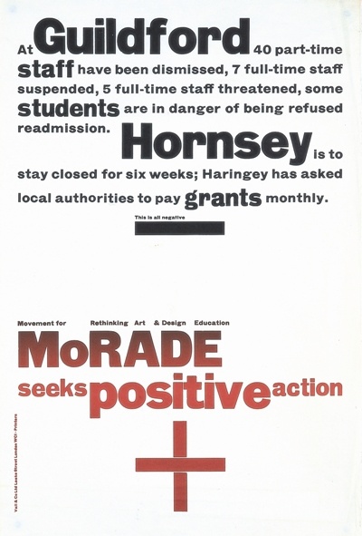 'MoRADE Seeks Positive Action' poster, 1968. Design by Richard Hollis, courtesy Richard Hollis