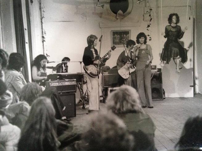 The Stepney Sisters performing at the Women's Free Art Alliance on the occasion of their exhibition, 14th Feb 1975, King Henry's Road, London. Photograph: Gabriella Grasso