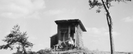 A photograph of Tove Jansson on Klovharu Island taken by her brother Per Olov Jansson in the 1930s